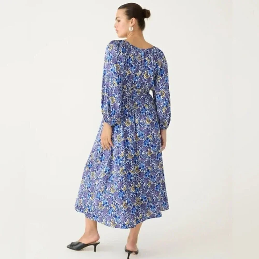 J. Crew V-Neck Long Sleeves Midi Dress Fete Floral Print Size S NWT